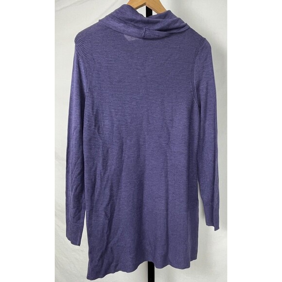 Adrienne Vittadini Sweater Cowl Neck Tunic‎ Ribbed Plum Purple Side Slits Medium - Picture 2 of 3